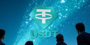 글로벌 네트워크를 통해 저렴한 수수료로 빠르게 전송되는 스테이블 코인을 보여주는 해외 송금 및 결제 시장 혁신 이미지